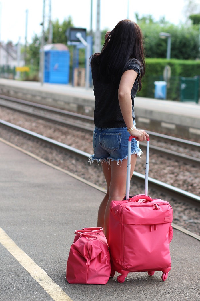 set valise sac Lipault rouge rose
