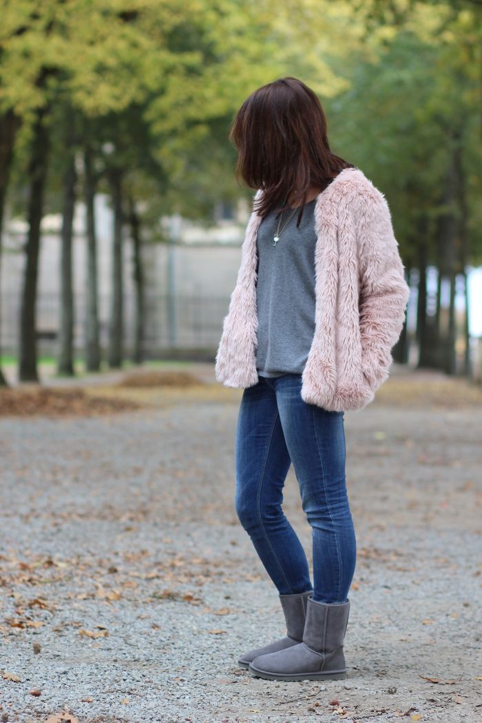 manteau fausse fourrure rose