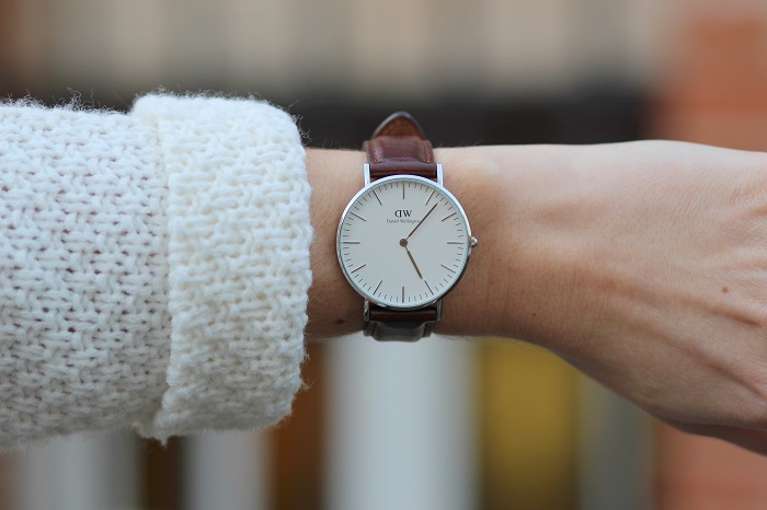 montre Daniel Wellington argent cuir marron