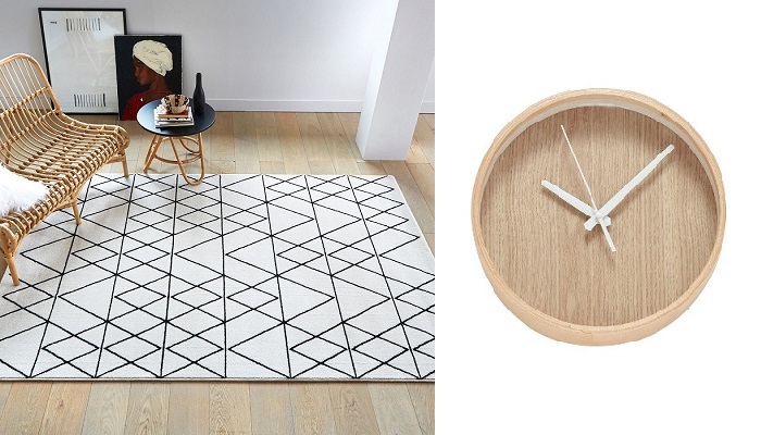 inspirations décoration intérieure tapis horloge bois