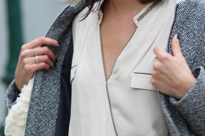 blouse légère nude perlée